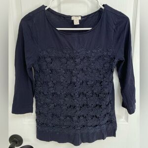 J. Crew Navy Blue Daisy Lace 3/4 Sleeve Top Women’s Size XS